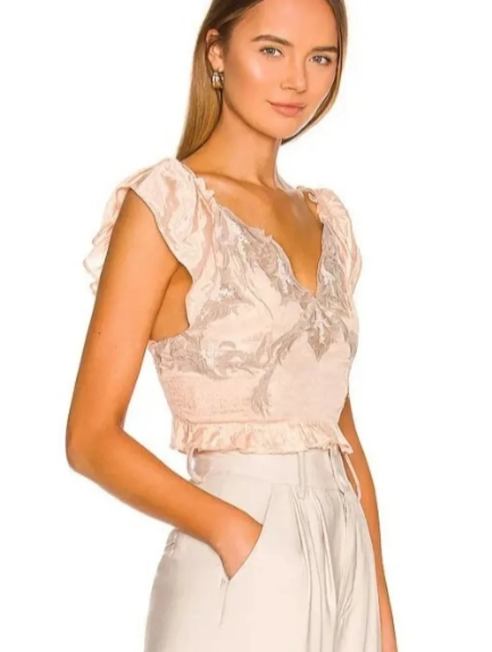 Free People Revolve Say It Again Silky Blush Cropped Top Size Medium
